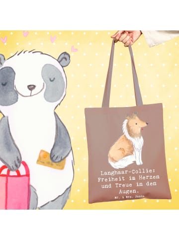 Mr. & Mrs. Panda Tote Bag Langhaar Collie Treue mit Spruch in Braun Pastell