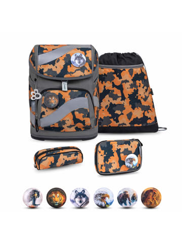 Belmil 5tlg-Set: Schulranzen Set Smarty Orange Camouflage in Orange H37xL26xT18 cm