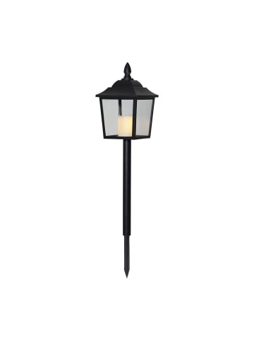 STAR Trading Grablaterne ,Flame Lantern mit LED-Kerze, Batterie und Timer, schwarz