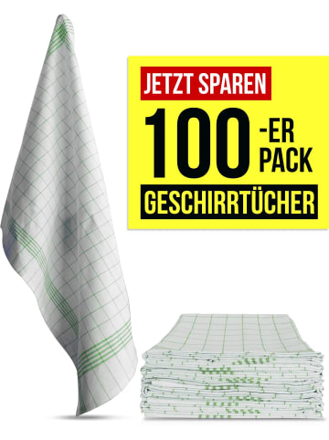 Aspero 100 Geschirrtücher aus Baumwolle in Weiß/Grün