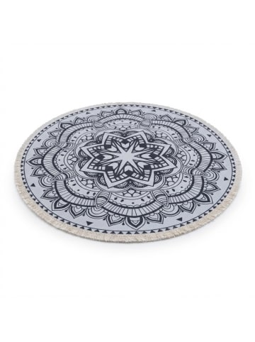 relaxdays Teppich "Mandala" in Creme/ Schwarz - Ø 120 cm