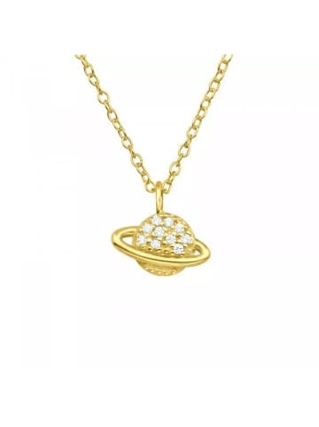 Alexander York Kette mit Anhänger SATURN mit Zirkonia in Gold aus 925 Silber - 2-tlg. in gold