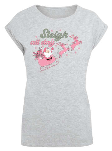 F4NT4STIC Extended Shoulder T-Shirt Sleigh all day Santas Reindeers in grau meliert