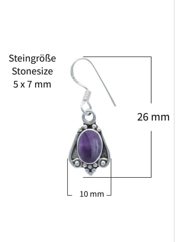 mantraroma 925er Silber - Ohrringe (L) 10 x (B) 26 mm mit Amethyst