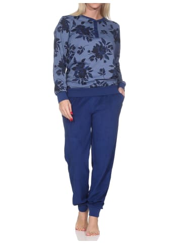 NORMANN Frottee Schlafanzug langarm Bündchen Floral in marine