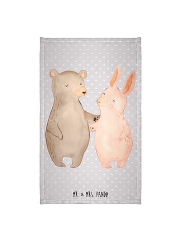 Mr. & Mrs. Panda Gästehandtuch Bär und Hase Umarmen ohne Spruch in Grau Pastell