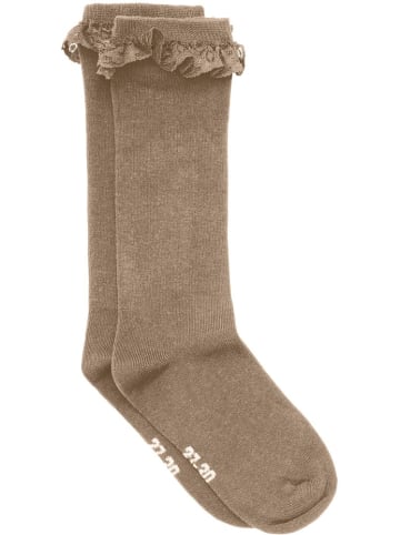 Minymo Kinder Socken "Knee Sock with Lace" in Braun