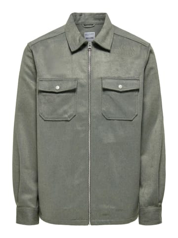Only&Sons Hemdjacke Reißverschluss Brusttaschen Regular in Grün-2