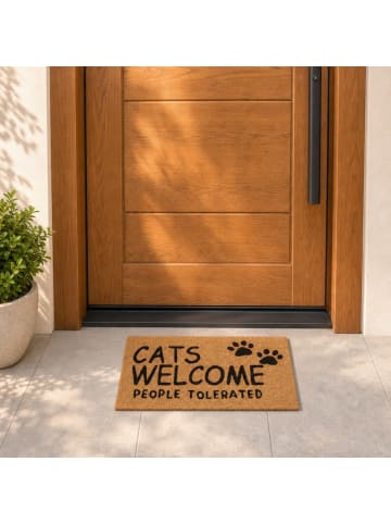 relaxdays Fußmatte "Cats Welcome" in Natur/ Schwarz - 40 x 60 cm