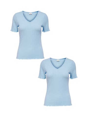 JACQUELINE de YONG Shirt 2er-Set Kurzarm V-Ausschnitt Stretch Oberteil in Blau