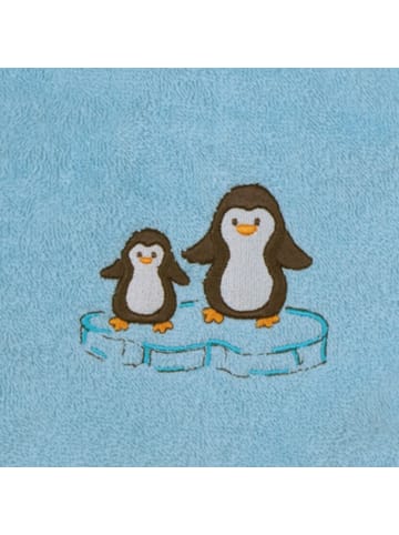Wörner Kapuzenbadetuch 80 x 80 cm - Stickerei Pinguine in blau,motiv