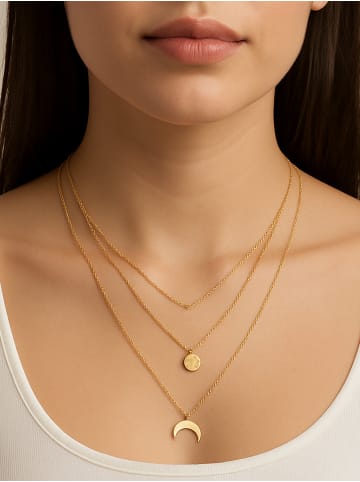 ANELY Halskette mit Halbmondanhänger im Layer-Look in Gold
