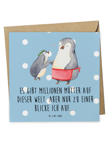 Mr. & Mrs. Panda Deluxe Karte Pinguin mit Kind mit Spruch in Blau Pastell