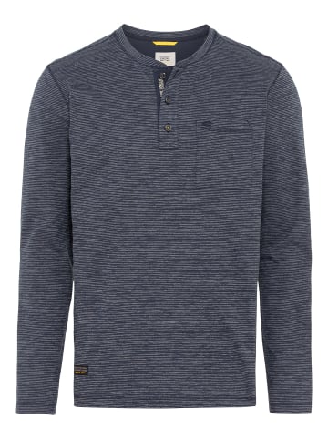 Camel Active Langarm Henleyshirt mit Fineliner Streifen in Dunkelblau