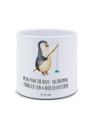 Mr. & Mrs. Panda XL Blumentopf Pinguin Angler mit Spruch in Weiß