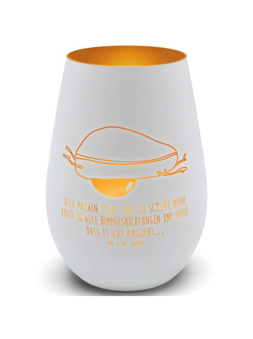 Mr. & Mrs. Panda Glas Windlicht Avocado Yoga mit Spruch in Weiß