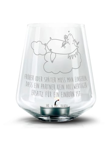 Mr. & Mrs. Panda Gravur Teelicht Einhorn Verliebt mit Spruch in Transparent