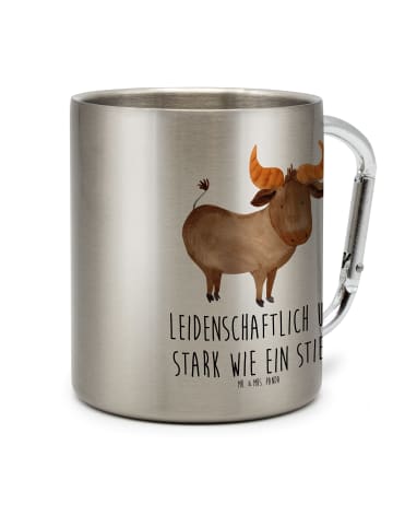 Mr. & Mrs. Panda Edelstahlbecher Sternzeichen Stier mit Spruch in Silber