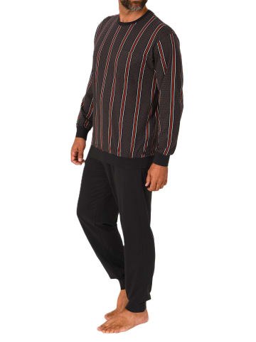 NORMANN Langarm Schlafanzug Pyjama Bündchen Streifen in dunkelgrau