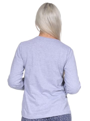 NORMANN langarm Schlafanzug Pyjama Oberteil Shirt Mix & Match - 76877 in Grau