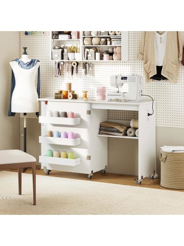 COSTWAY 2 in 1 Nähtisch klappbar mit Ladestation in Weiß