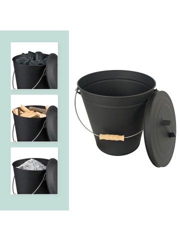 relaxdays 3-tlg. Ascheeimer Set in Schwarz - 20 Liter