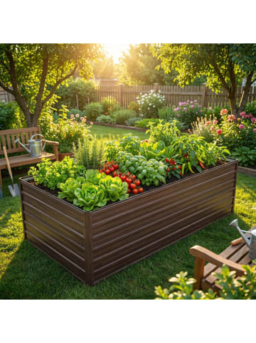 ABRIHOME Hochbeet in Holzfarbe Metall 219x112x64 cm Wetterfest für Garten