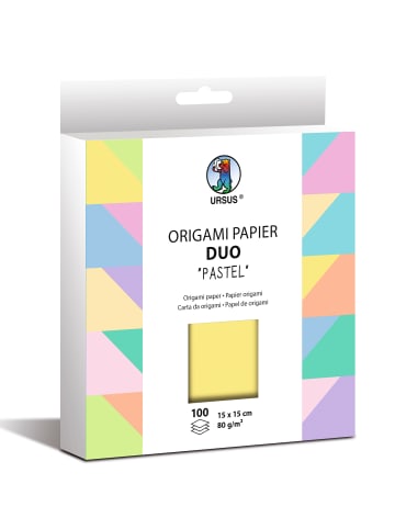URSUS Origami Papier Duo "PASTELL", 80g, 15 x 15 cm, 10 Farben, 100St. - ab 3 Jahren