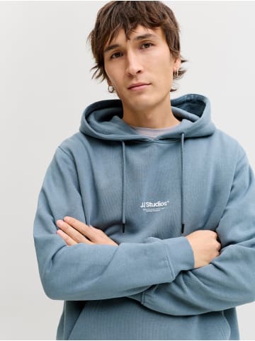 Jack & Jones Kapuzenpullover Kängurutasche Rippbündchen Kordel in Blau-2