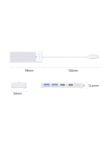 Orico Orico PAPW2AC-C3 USB-Hub mit 4 Anschlüssen (2x USB-A 3.0, 1x USB-C 3.0)