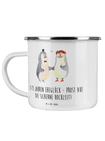 Mr. & Mrs. Panda Camping Emaille Tasse 25. Hochzeitstag Silberne... in Transparent
