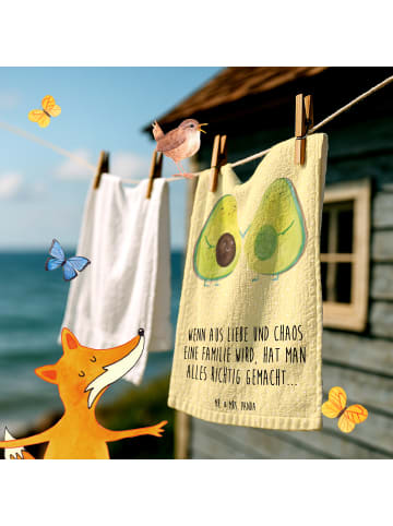 Mr. & Mrs. Panda Gästehandtücher Avocado Pärchen mit Spruch in Gelb Pastell