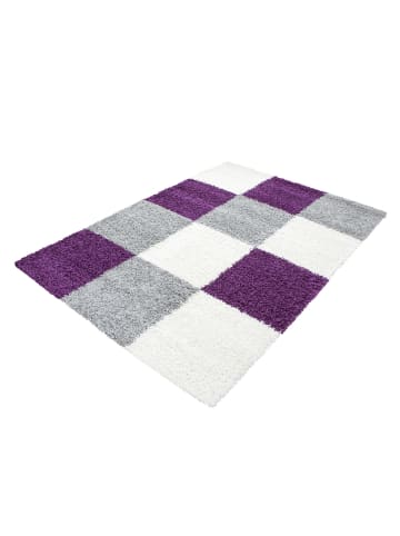 KADIMA DESIGN Teppich Hochflor Karo Polypropylen Wohnzimmer Shaggy in Violett