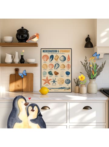 Mr. & Mrs. Panda Wandbild Muscheln Retro-Siebdruck Design mit Sp... in Weiß