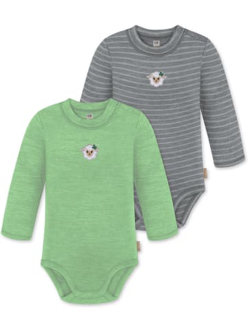 Normani Outdoor Sports 2er Pack Baby Merino Langarmbody Tuai in Grün/Grau