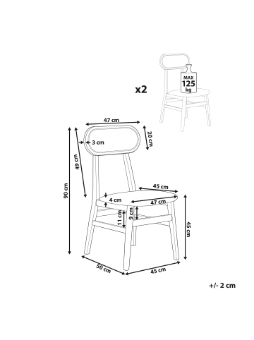 Beliani 2er-Set Esszimmerstuhl FALLON in Braun/Grau