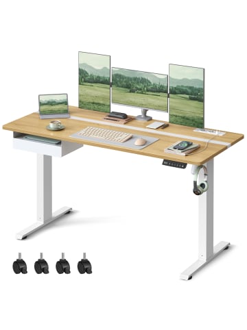 VASAGLE Schreibtisch Balok in Goldeichenfarben - (B)140 x (H)(72-120) x (T)60 cm