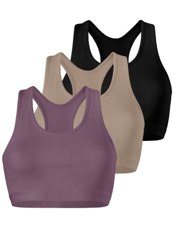 Yenita® Bustier 3er Set Sports-Collection mit breiten Trägern in schwarz-beige-pflaume