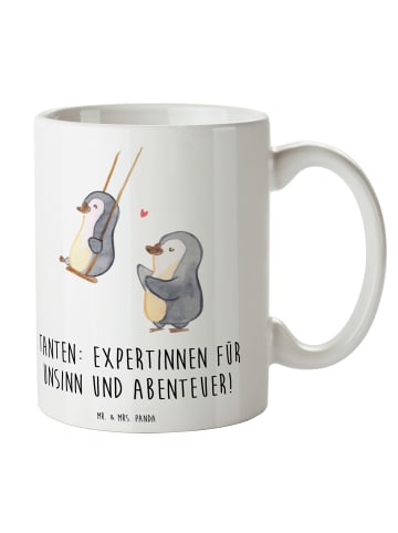 Mr. & Mrs. Panda Tasse Tante Abenteuer mit Spruch in Weiß
