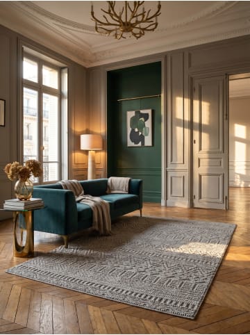 KADIMA DESIGN Flachgewebe-Teppich Ethno Streifen Boho Pflegeleicht in Silber