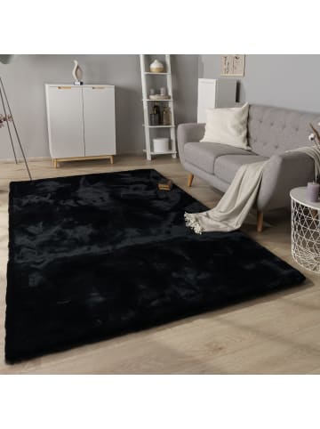 KADIMA DESIGN Hochflor Teppich Shaggy Unifarben Schlafzimmer in Schwarz