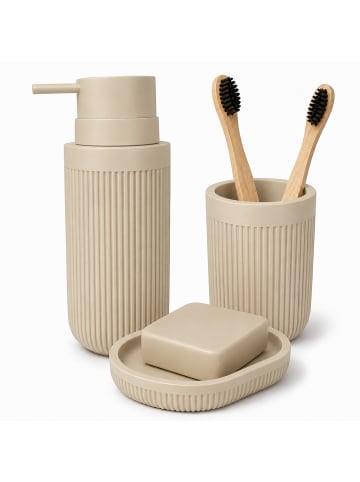 relaxdays 3-tlg. Bad Accessoires in Beige