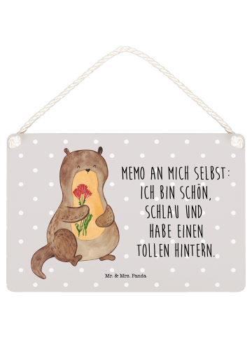 Mr. & Mrs. Panda Schild Otter Blumenstrauß mit Spruch in Grau Pastell