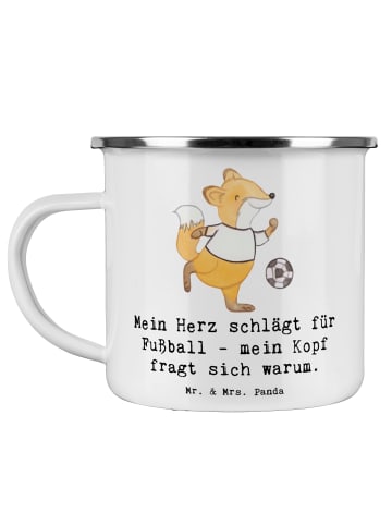 Mr. & Mrs. Panda Camping Emaille Tasse Fußball Liebe mit Spruch in Weiß