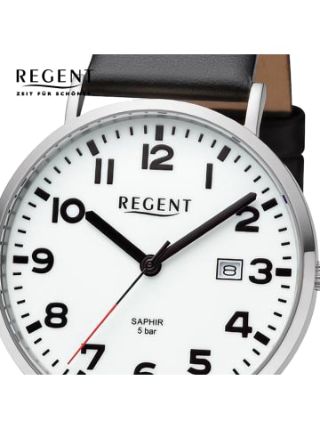 Regent Analog-Armbanduhr Regent Lederarmband schwarz mittel (ca. 39,3mm)