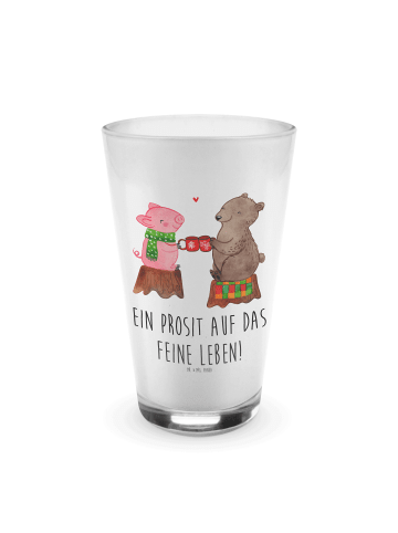 Mr. & Mrs. Panda Latte Macchiato Glas Glühschwein Sause mit Spruch in Transparent