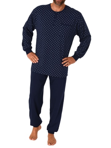 NORMANN langarm Pyjama Schlafanzug Bündchen und Knopfleiste am Hals - 68151 in marine