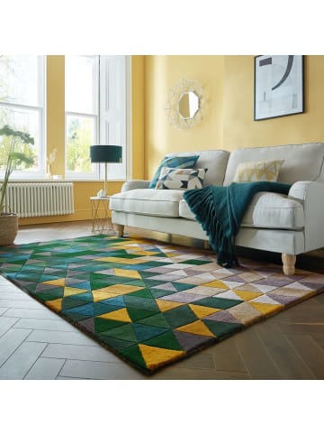 KADIMA DESIGN Luxus handgetufteter Wollteppich in Grün-Multi