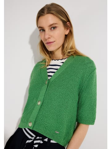 More & More kurze, shiny Struktur-Strickjacke in green