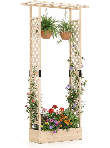 COSTWAY Blumenkasten mit Rankgitter 110x35x227 cm in Beige